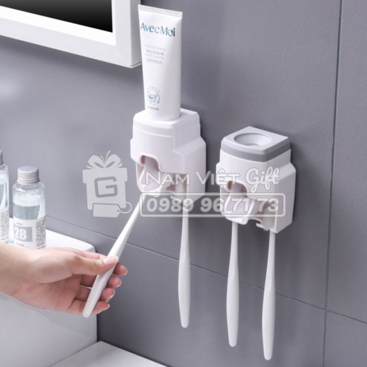 Dụng cụ nặn kem đánh răng tự động có giá treo bàn chải dán tường ...