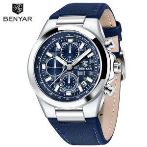 BENYAR Men Watch Original 2026 New Quartz Mens Watches Leather Waterproof Watch For Men Calendar Fashion Luminous Clock BY-5206
