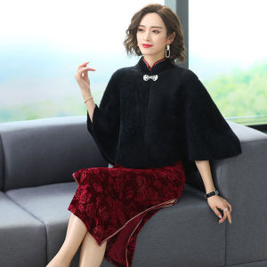 UNIITY Dày Khăn choàng bằng nhung lông chồn giả Thu Đông Thanh lịch Khăn Choàng Áo Len Ngắn Thời trang nữ Sang trọng Áo choàng không tay Váy dạ tiệc đám cưới