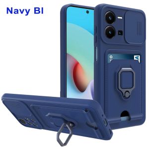 Vivo Y35 Trường Hợp Trượt Cửa Sổ Bảo Vệ Bìa Cho Vivo Y35 4G Y22 Y22S Y16 Vivoy35 Y 35 35y 2022 vỏ điện thoại thẻ ví Khe Cắm Trở Lại Chống Sốc nhẫn Nhẫn Ốp lưng đứng