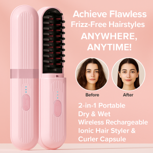 Wireless capsule negative ion straightening comb suitable for women all year round anti-scalding temperature adjustment wet and dry dual-use hair care tool