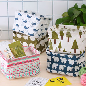 Nordic Style Foldable Desktop Sundries Storage Basket Waterproof Cotton And Linen Storage Bag Household With Handle Finishing Dressing Table Cosmetics Home Storage Box