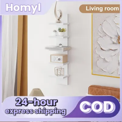 5 Tier Wooden Wall Mounted Storage Shelf Quick Installation Versatile for Living Room Sturdy 18.3x14x78cm Vertical Design