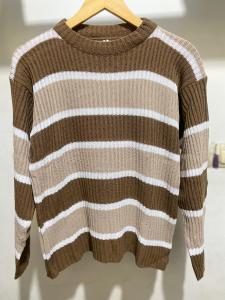 sweater rajut wanita lucyy garis garis crop top lengan panjang atasan knitwear korean style