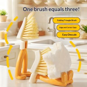 QIHUISHI Bàn chải làm sạch góc có thể gập lại cho khoảng trống bồn rửa nhà bếp Máy chà sàn đa chức năng với lông mềm và miếng bọt biển cho làm sạch sâu