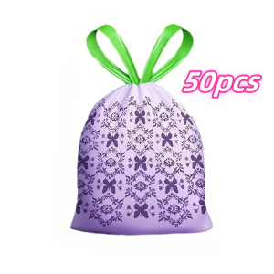 50Pcs Drawstring Trash Bag Lavender Insect-Repellent Thick Durable Large Disposable Eco-Friendly Kitchen Garbage Bag