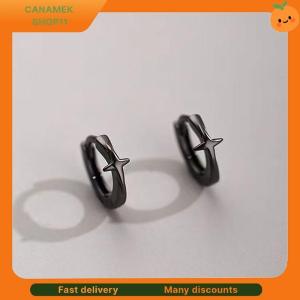 ❣️❣️❣️ Four-pointed Star Cross Small Hoop Earrings For Men Women Hip Hop Retro Black Silver-color Street Gothic Ear Jewelry