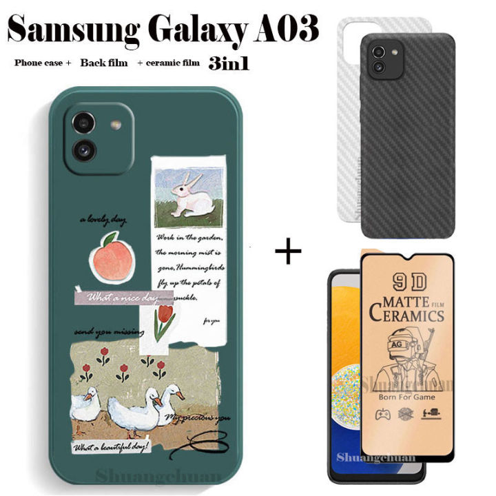 3in1 Samsung Galaxy A03 phone case A03 back film ceramic film soft