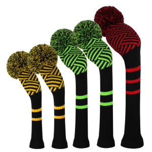 Scott Edward Knitted Golf Head Covers 5PCS Handmade Fit Well for Driver and Fairway Woods with Long Neck Pom Pom Golf Club Headcovers Set