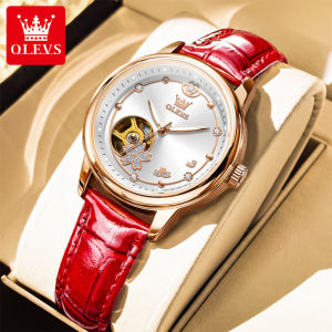 OLEVS 6732 Mechanical Fashion Women Watch Gift Genuine Leather Watchband Round-dial Wristwatch Luminous