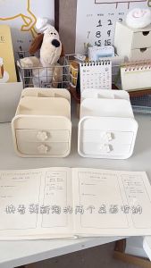 Quivlox Drawer Style Desktop Storage Box Cute Flower Design Multi Layer Stationery Organizer Kotak Storan