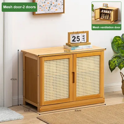 Bamboo Shoe Cabinet2/ 3/4 Doors 63/94/124CM Simple Space Saving Living Room Wooden Shoe Rack Organizer Shoe Organziers