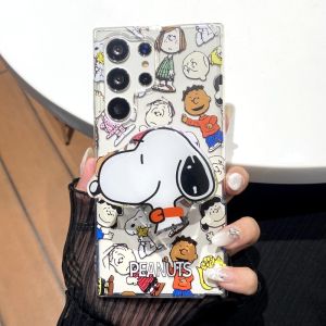 Cartoon Lovely Snoopy Charlie Mobile Phone Case with Phone Holder For Samsung S25 Ultra S24 Ultra S21 S22 S23 Ultra Note 20 Ultra A05S A15 A35 A55 Phone Back Cover for Samsung S25 Ultra S24 Plus S21 S22 S23 Plus Back Shell 