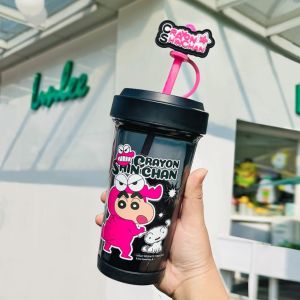 ANGY Stainless Steel/Plastic Straw Water Cup 500/600ml Cartoon Coffee Cup Drinkware Heat-resistant Insulated Cup Children