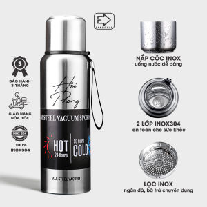 Bình giữ nhiệt 24h Fan House bình nước cao cấp nắp tách thành cốc toàn bộ bằng inox 304 bình nước khắc tên made in usa