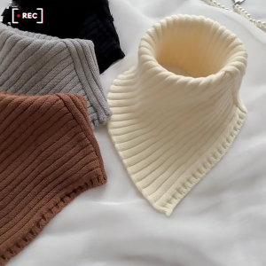 Women Winter Rib Knit Turtleneck Faux Collar Solid Color Detachable Dickey Triangular Scarf Wrap Windproof Neck Warmer