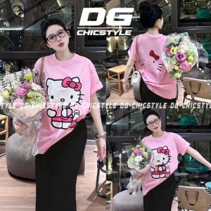 Áo Thun Hellokitty Hồng Phấn Áo Hellokitty Màu Hồng Form Rộng Over size Chất Vải Coton 250g