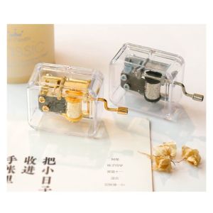 Exquisite Clear Acrylic Square Gold Hand Cranked Note Music Play Box