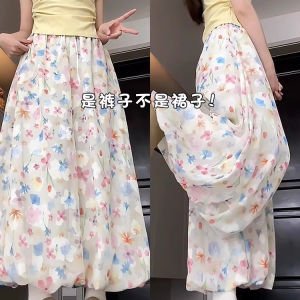 2025夏季新款韩系碎花花苞裙裤女小个子设计感宽松垂感休闲阔腿长