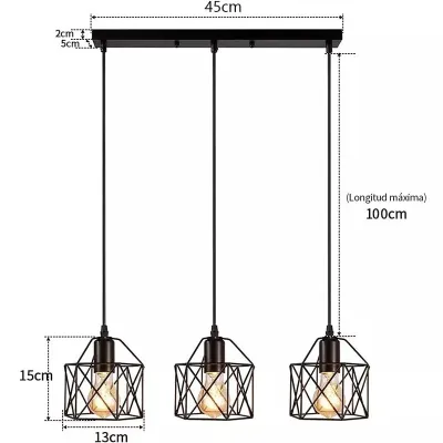 3 Head Metal Lamp Shade Diamond-Shaped Black Pendant Light Adjustable Ceiling Lamp for Bedroom Living Room Kitchen Study Decorative Lighting