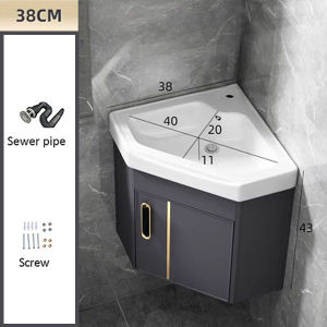 Grey Triangular wash basin cabinet Bathroom Basin Cabinet Ceramic Basin Set with Mirror and Shelf 浴室柜
