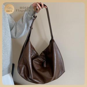 【HRFS】 Women PU Leather Hobo Bags Large Tote Bags Solid Color Shoulder Bag for Travel