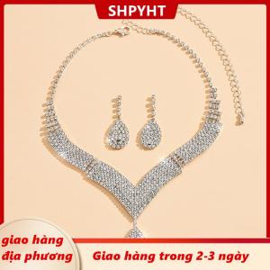 [COD] SHPYHT Giao hàng địa phương 2pcs thời trang thạch dây chuyền bông tai trang sức Set phụ kiện đám cưới của phụ nữ Quà Tặng