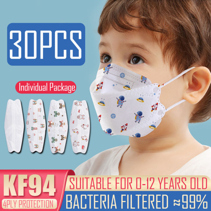 LYL 30PCS KF94 for Kids Facemask Cartoons 4ply KN95 Children Face Masks