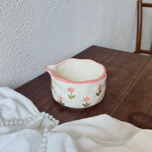 Matcha Whisking Bowl Ceramic Japanese Style Hand Painted Spout Wavy Rim Large Capacity Tea Cup