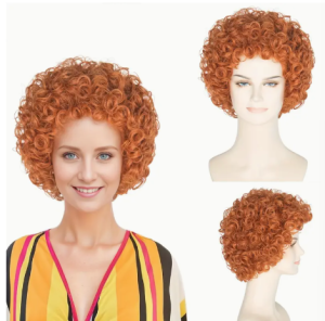 WomenS Heat-Resistant Synthetic Orange Afro Curly Wave Wig with Beaded Braided Headband - 80s Disco & Punk Rock Style for Halloween Cosplay Masquerade - Durable Rose Net Cap Density Christmas Decor Halloween Wig Masquerade Accessory Retro Aestheti