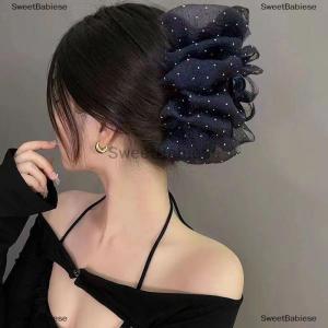 [COD] SweetBabiese Ngọt ngào lưới vải tuyn nơ lớn tóc Claw clip cho phụ nữ thanh lịch Bowknot ponytail Clip phụ kiện headdress hai mặt cá mập Clip