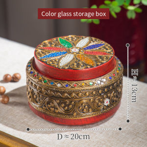 ถังเก็บไม้เนื้อแข็งแกะสลักที่มีฝาปิด ไทยย้อนยุคสร้างสรรค์ผลไม้แห้งลูกอมถั่วขนมขบเคี้ยวกระป๋องเครื่องประดับกล่องเก็บของกล่องใบชา