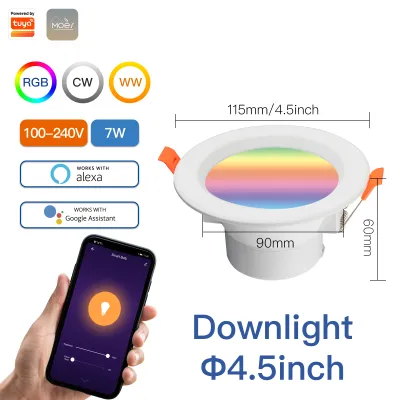 MOES Zigbee Smart LED Downlight Dimming Round S pot Light 7/10W RGB Color Changing Warm Cool light Alexa G oogle Home Vocie（Need Gateway）