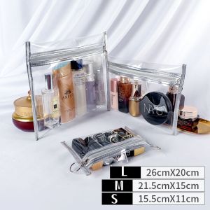 Flat Bag - Leather Transparent PVC Passport Holder Wallet / Travel Documents Pouch / Makeup Bag
