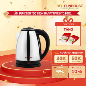 ẤM SIÊU TỐC INOX 1.8L HAPPY TIME HTD1081 - Công suất 1500W chất liệu thép không gỉ cao cấp