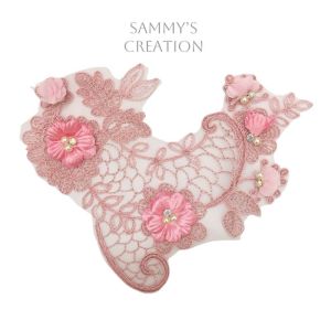 Pink Flower Lace Applique Patch DIY Embroidery Sewing Craft Tampalan Applique Renda Bunga Merah Jambu Kraf Jahit Sulaman