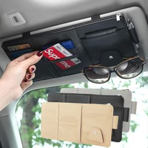 Car Sun Visor PU Leather Storage Bag Organizer with Zipper Card Pen Holder Sunglasses Clip Driving License Sunvisor Pocket 汽车遮阳板卡片夹