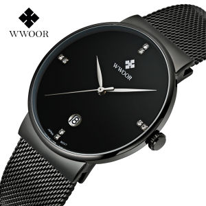 WWOOR Top Luxury Brand Watch for Men Stainless Steel Calendar Water Resistant Mesh Belt Analog Resistant Classic Fashion Original Wristwatch