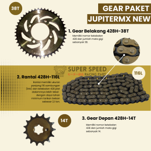 Gear Set Jupiter MX New Paket Lengkap Gir Depan 14T Belakang 38T Rantai 428H High Tension Panjang 116L