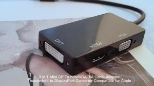 สายแปลงอะแดปเตอร์ 3-in-1 จาก Displayport DP ไป HDMI/DVI/VGA ชายเป็นหญิง