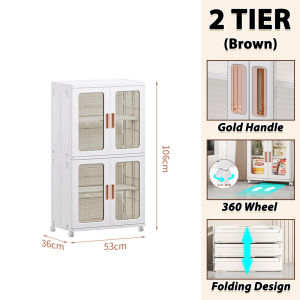 ROCO Double  Door Box Stackable Foldable Storage Box Storage Cabinet 360° Rotatable Wheel Kotak Lipat Kotak Baju