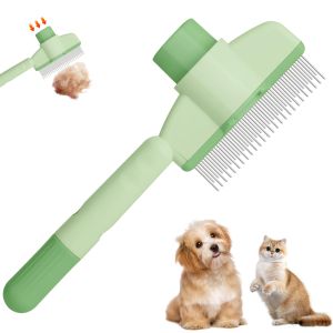 Pet Hair Removal Comb Flea Comb Cat Grooming Brush Cat Brush with Release Button De-Shedding Cat Hair Comb Cat Grooming Supplies