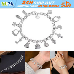 Fashionable 925 Silver Bracelet for Women European and American Style Multi-Element Thirteen Pendants Jewelry Accessory