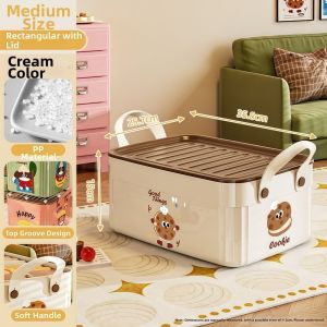 X ADORNMENT Mẫu hoạt hình Hộp lưu trữ S/M/L có nắp Hộp lưu trữ quần áo Dễ thương Dung lượng lớn Thùng đựng đồ chơi Để tổ chức lưu trữ tại nhà