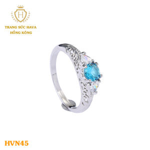 Nhẫn Nữ Đính Đá Màu Xanh Xi Bạc 925 - Trang Sức Hava Hong Kong