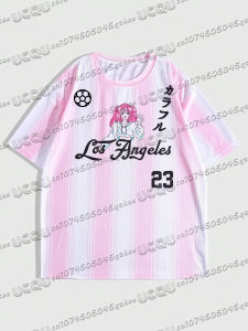 2025 New Pink Girl Cartoon Football Sports Jersey T-Shirt Loose Breathable Short Sleeved World Bank Streetwear WomenS Casual Top