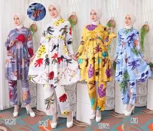 (REALPICT) Setelan Wanita Muslim Set Tunik SANDRA KATUN RAYON busui