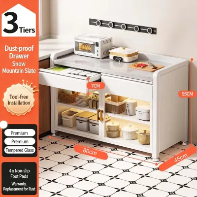 LOADNIX Slate Floor Standing Kitchen Organizer Cabinet With drawers Stable Frame for Microwave Oven Storage household microwave storage cabinet