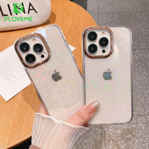 FLOVEME Luxury Transparent Phone Case For iphone 13 12 11 Pro Max X XR XS Max 7 8 Plus Plating Lens Frame Laser Soft TPU Shockproof Back Cover