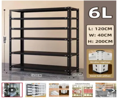 XUXU 5 Tier Boltless Iron Rack Rak Besi Warehouse Store Office Household Shelf Rak Dapur All Metal heavy-duty Rack Rak Sebarguna Microwave Rack 鐵架/货架